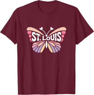 St. Louis Butterfly - Missouri Pastel City Name Word Art T-Shirt - T-Shirt | Maroon