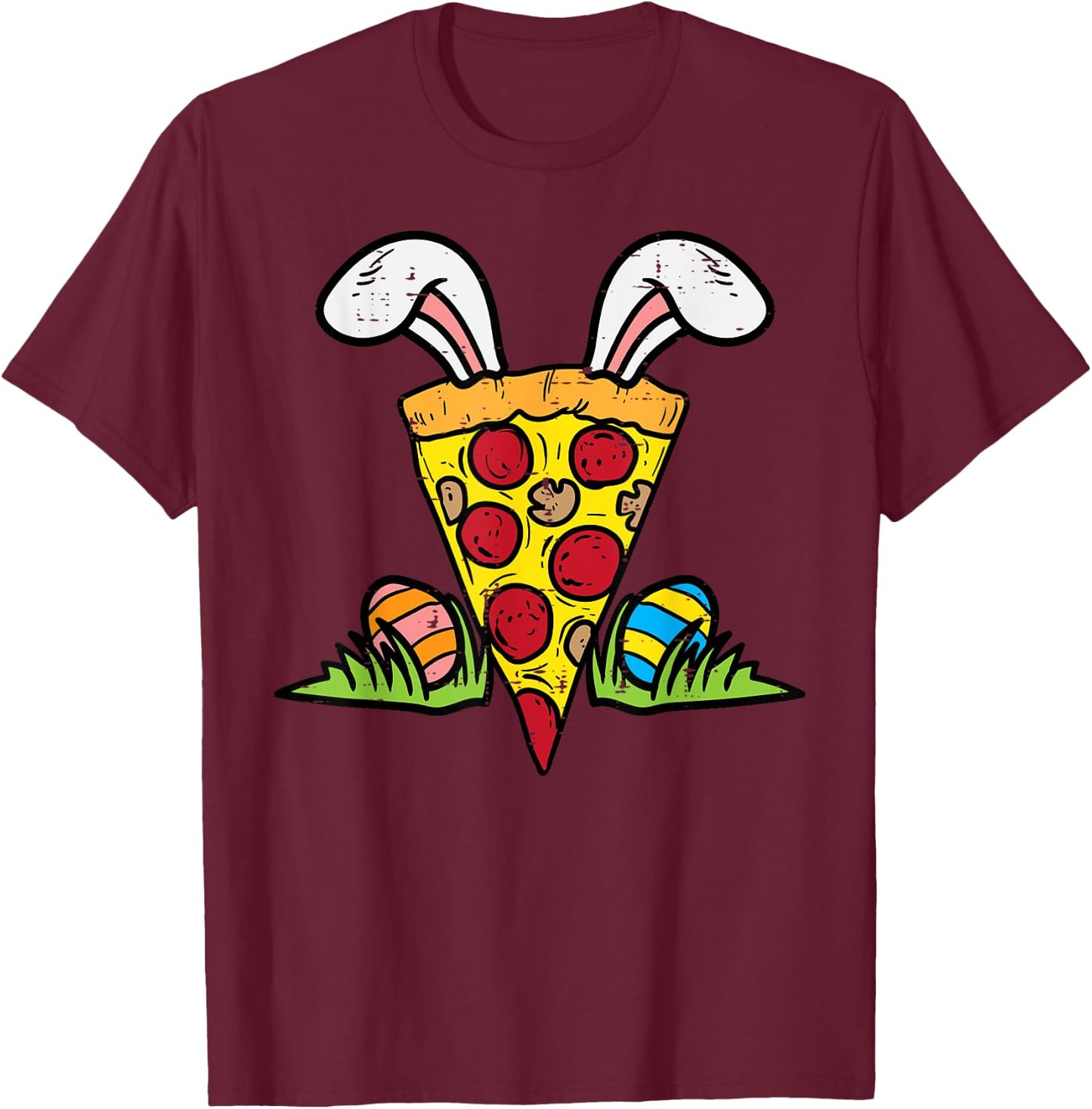 Easter Pizza Slice Bunny Ears Funny Snack Food Lover Foodie T-Shirt - T-Shirt | Maroon