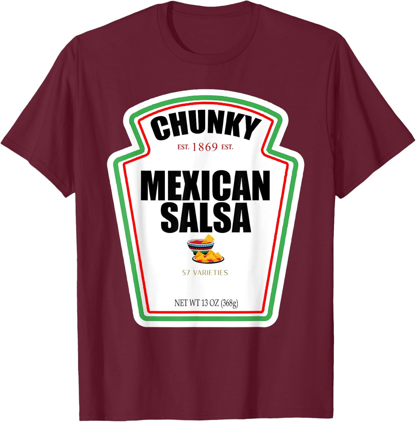 Halloween Matching Costume Chunky Mexican Salsa Bottle Label T-Shirt - T-Shirt | Maroon