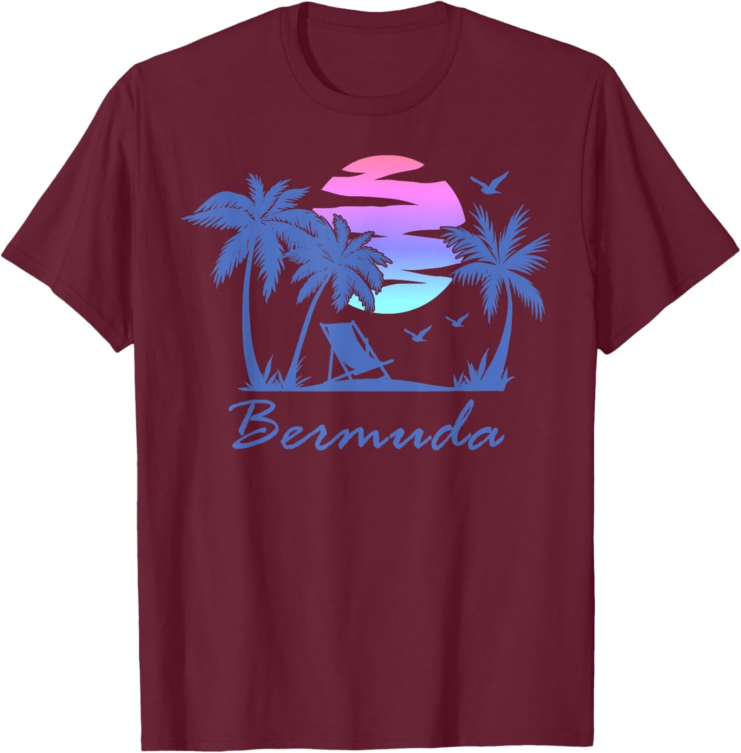 BERMUDA Beach Vacation Trip Retro Vintage Sunset Graphic Men Women Kids T-Shirt - T-Shirt | Maroon