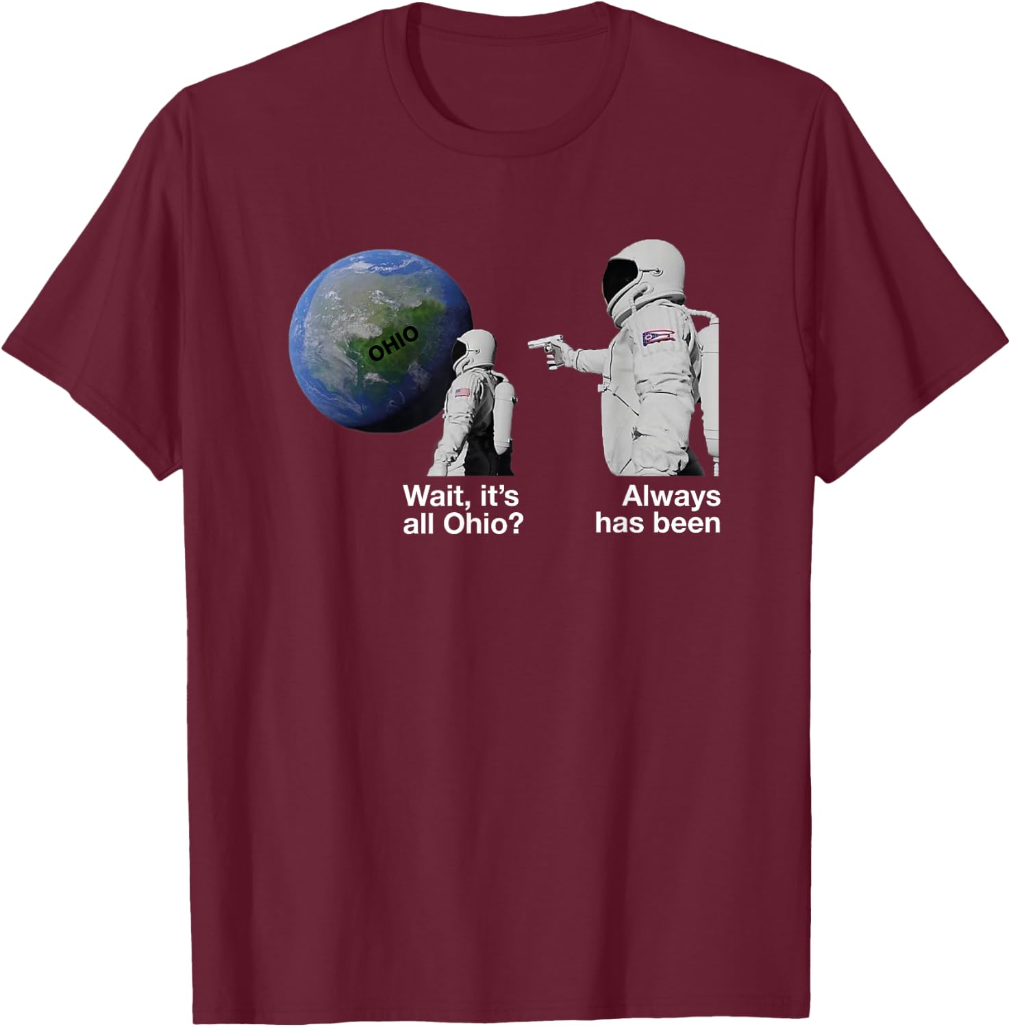 Wait, it's All Ohio? Always Has Been Funny Astronaut Meme T-Shirt - T-Shirt | Maroon
