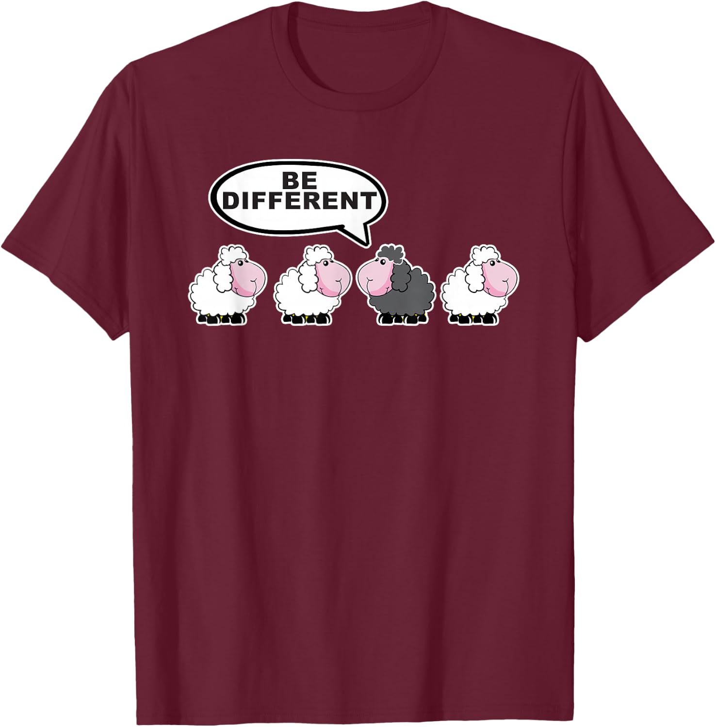 Be Different Funny Black Sheep T-Shirt - T-Shirt | Maroon