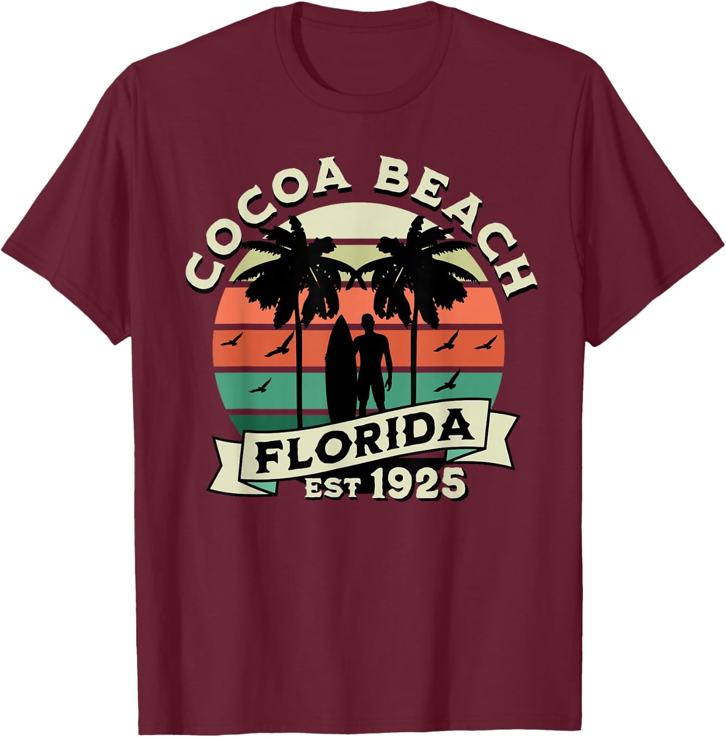 Cocoa Florida Beach Surfing Summer Vacation Vintage T-Shirt - T-Shirt | Maroon