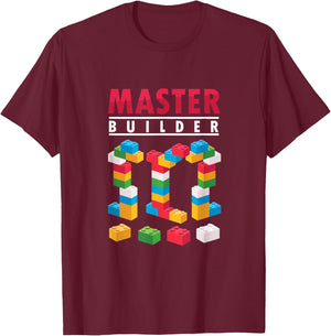 Cool Builder Colourful Building Blocks Brick Building Block T-Shirt - T-Shirt | Maroon