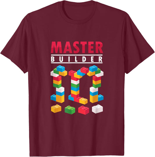 Cool Builder Colourful Building Blocks Brick Building Block T-Shirt - T-Shirt | Maroon
