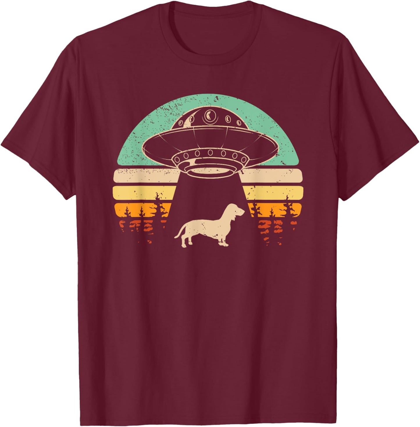 Dachshund UFO Abduction Alien Spaceship Abducting Wiener Dog T-Shirt - T-Shirt | Maroon