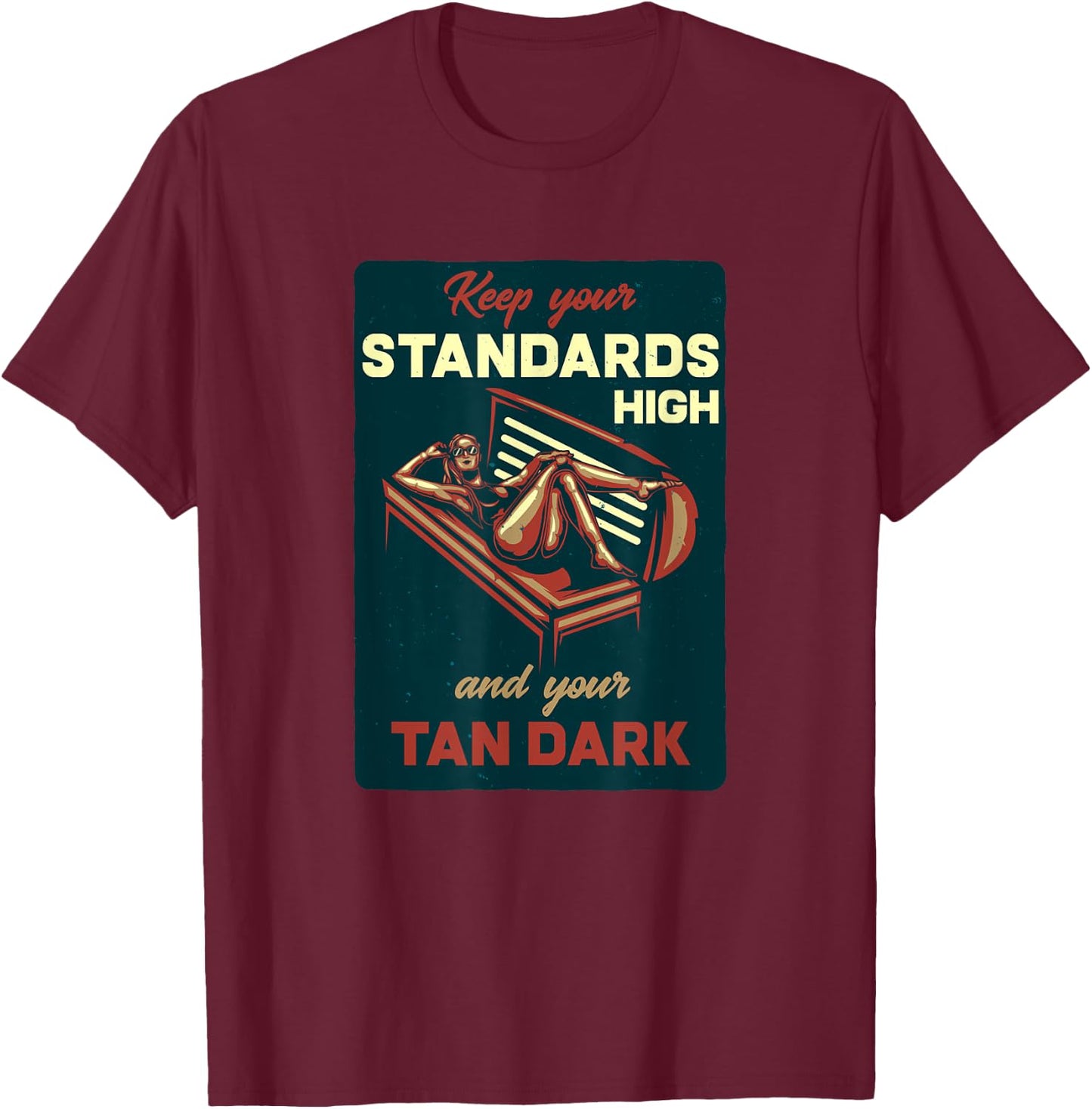 Vintage Advertising Sign Print, Dark Tan Solarium T-Shirt - T-Shirt | Maroon