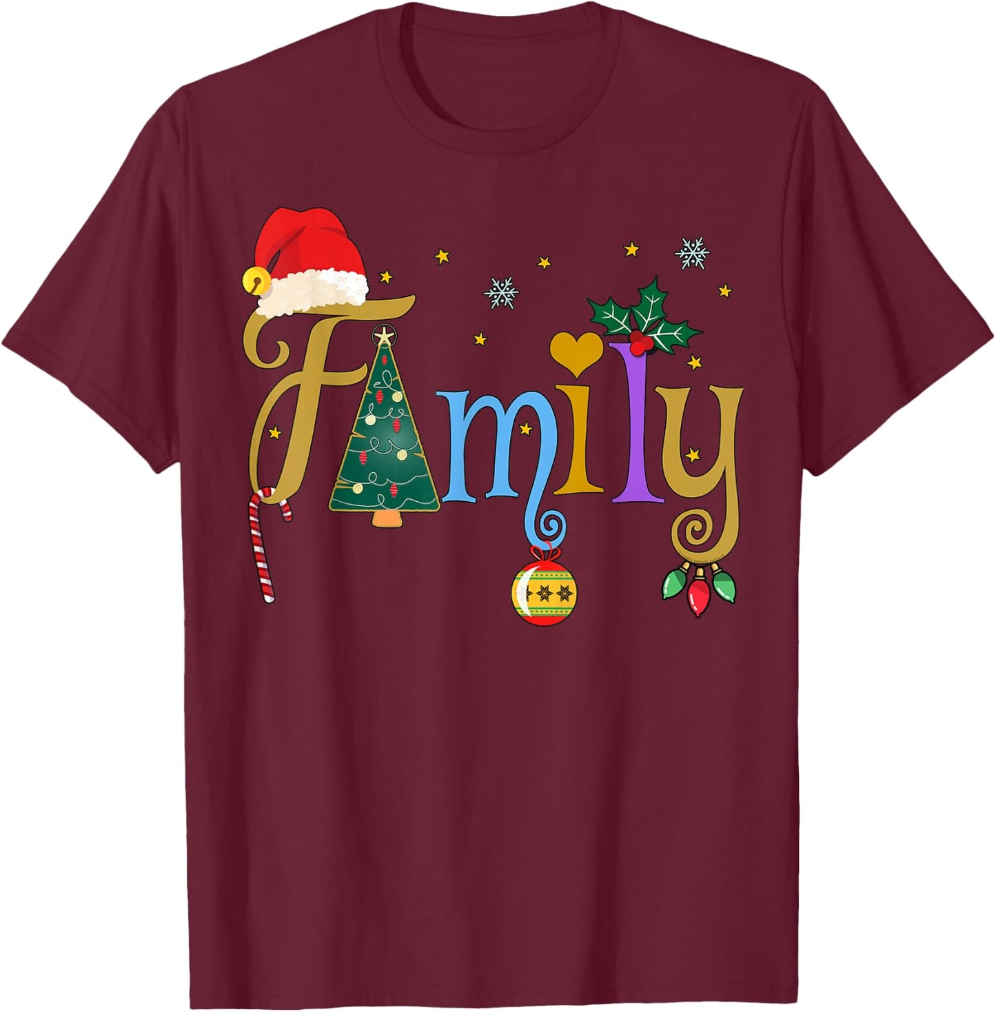 FAMILY Letters Holiday Style Love My Family Christmas T-Shirt - T-Shirt | Maroon