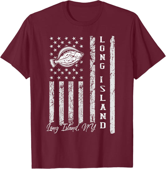 Long Island NY for Fluke Fishing Fishermen T-Shirt - T-Shirt | Maroon