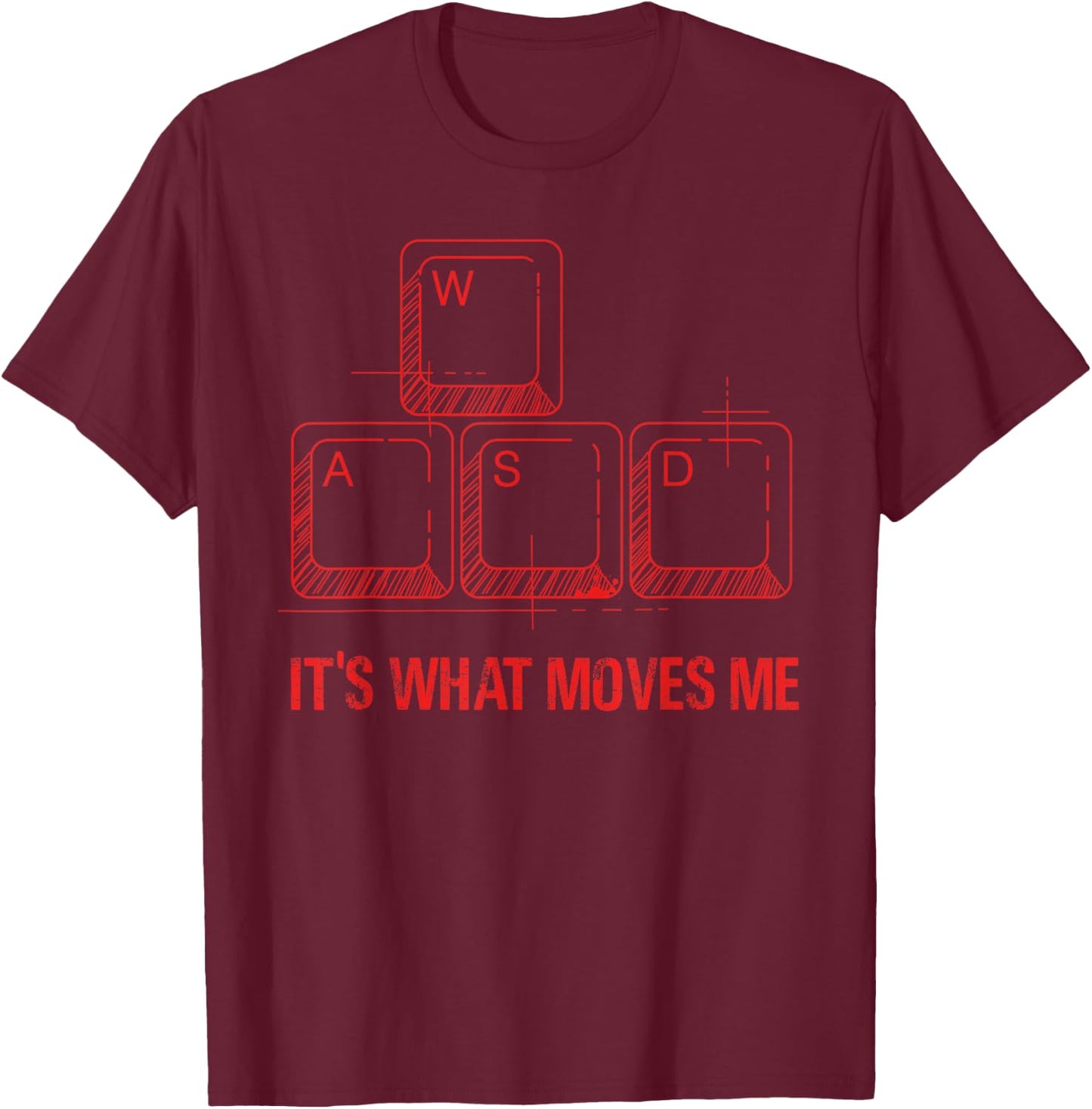 PC Gamer Merch Men Women Merchandise Retro Gift Funny WASD Its What Moves Me Video Games Gamer -Youth Black Modern Casual T-Shirt - T-Shirt | Maroon