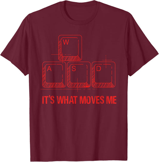 PC Gamer Merch Men Women Merchandise Retro Gift Funny WASD Its What Moves Me Video Games Gamer -Youth Black Modern Casual T-Shirt - T-Shirt | Maroon