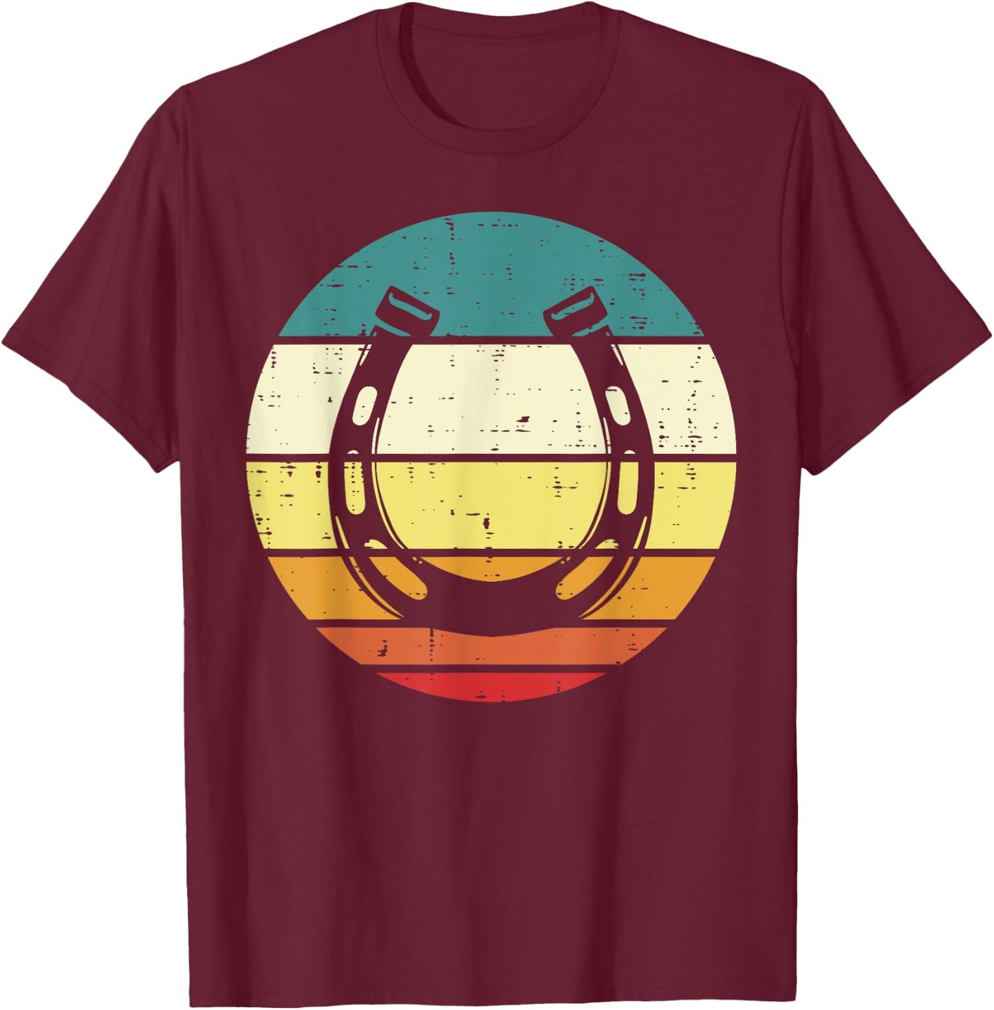 Horseshoe Sunset Retro Horse Horseback Riding Equestrian T-Shirt - T-Shirt | Maroon