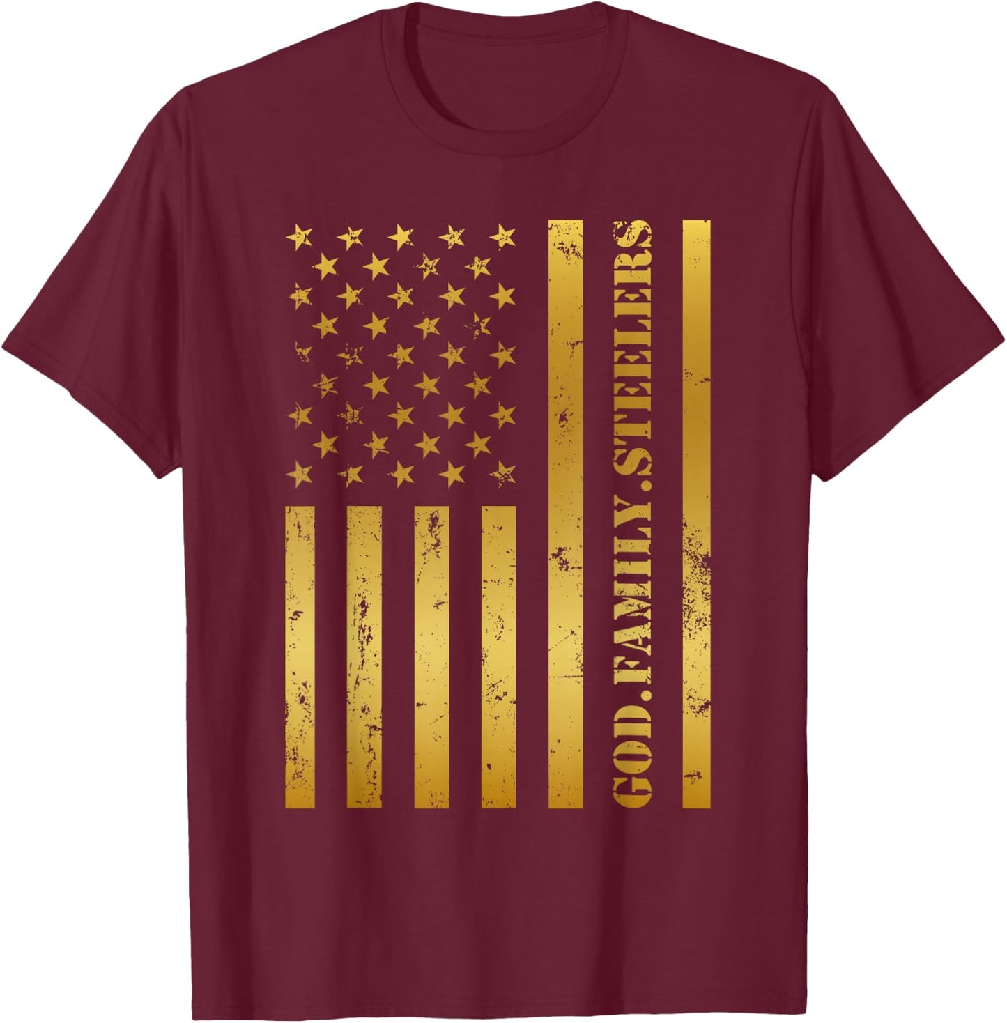 God Family Steelers Pro Us Flag Design Father's Day Dad T-Shirt - T-Shirt | Maroon