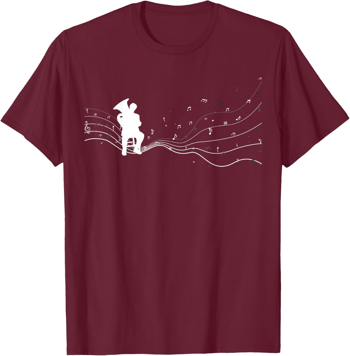Tuba musician in music notes for Tuba player T-Shirt - T-Shirt | Maroon