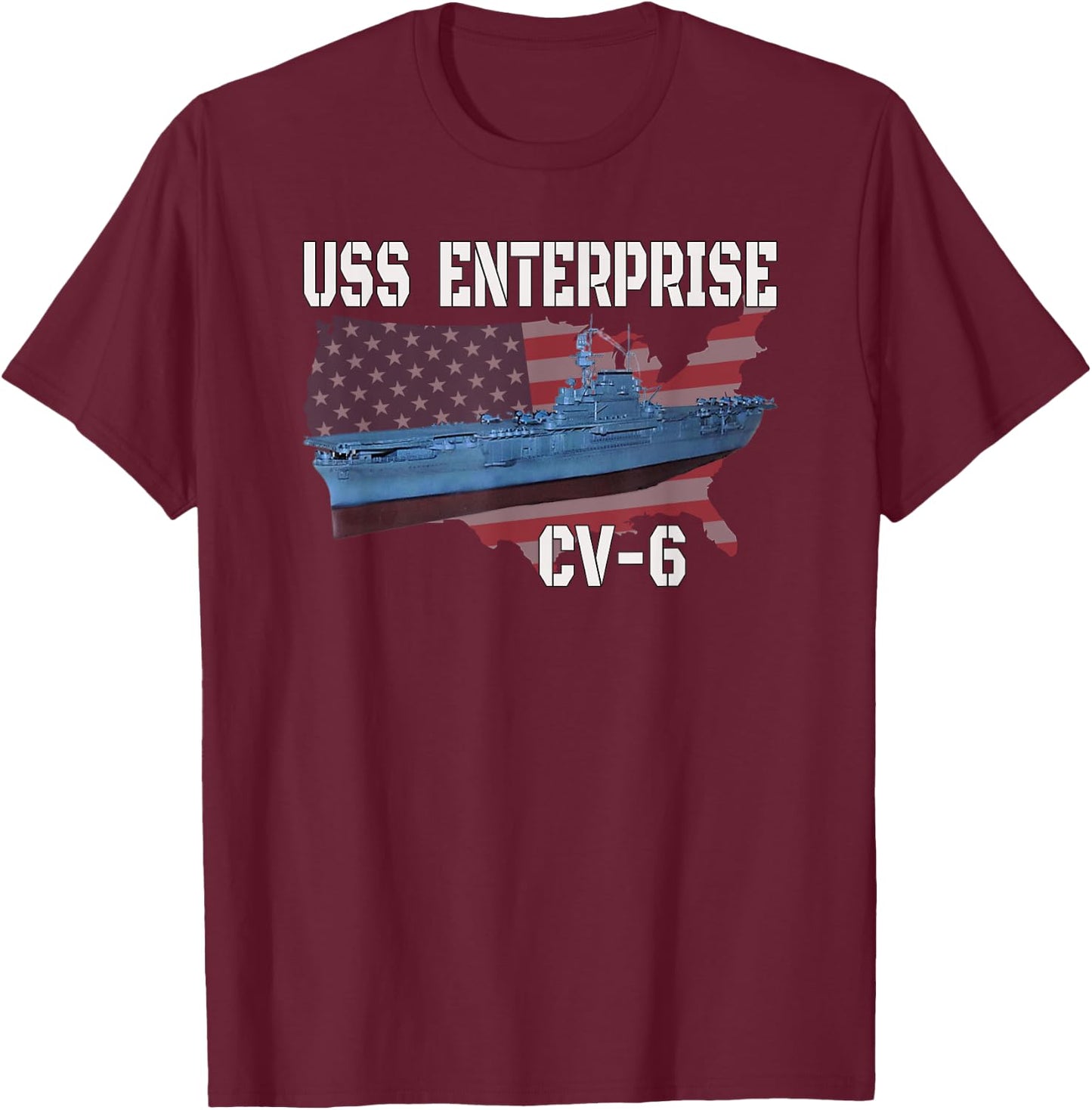 USS Enterprise CV-6 Aircraft Carrier Veterans Day Father Day T-Shirt - T-Shirt | Maroon