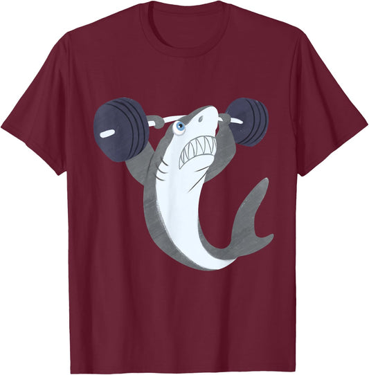 Weightlifing Shark Barbell - Funny Workout Gym Weightlifter T-Shirt - T-Shirt | Maroon