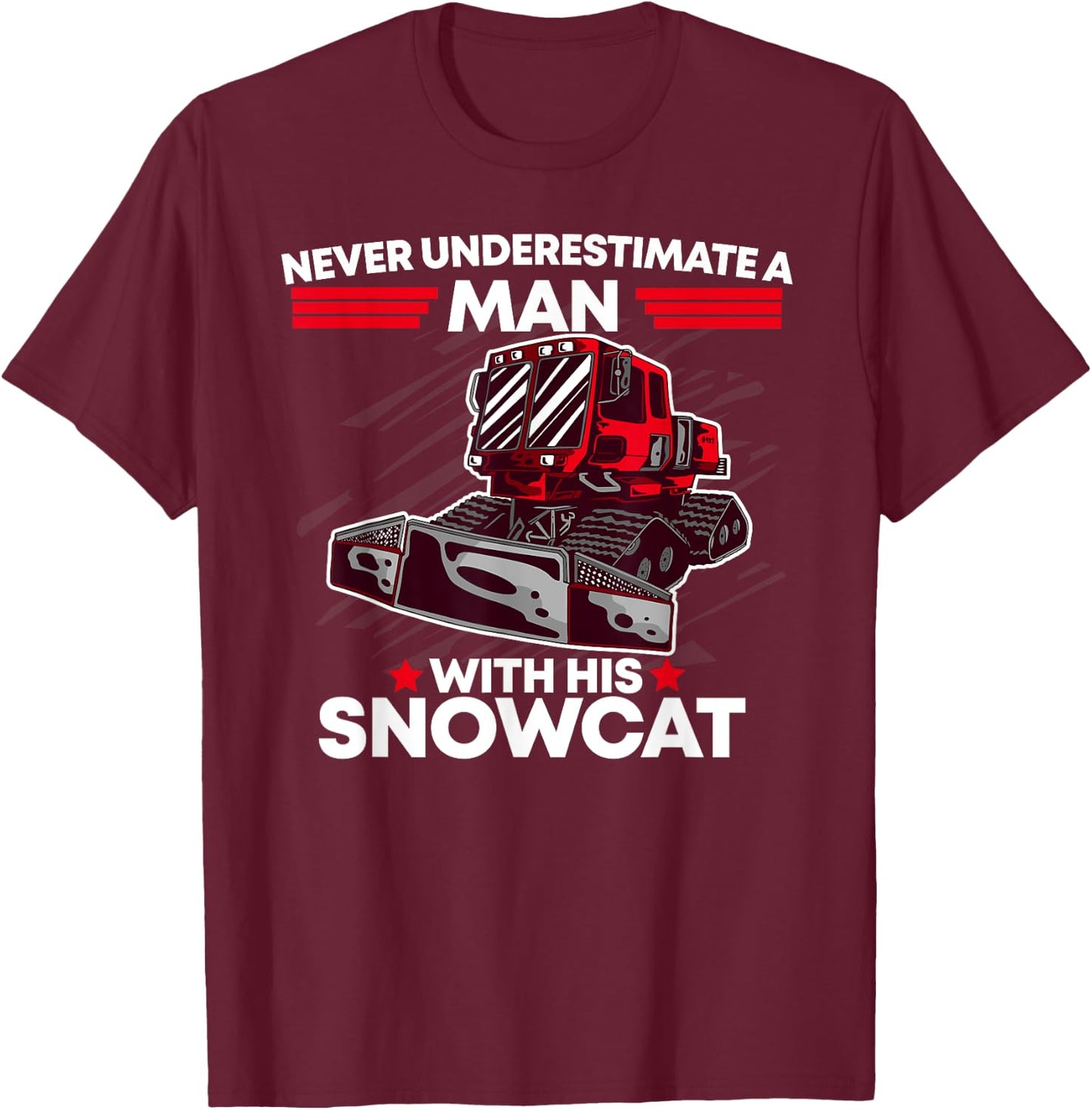 Snowcat Man Dad Groomer Cool Winter Sports US Flag T-Shirt - T-Shirt | Maroon