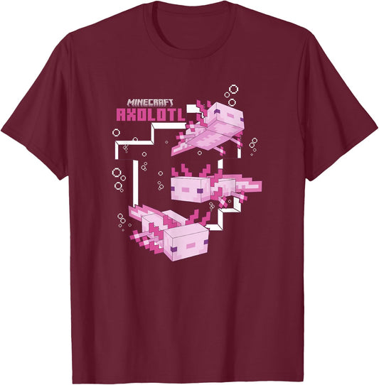 Minecraft Pink Axolotl Pond T-Shirt - T-Shirt | Maroon