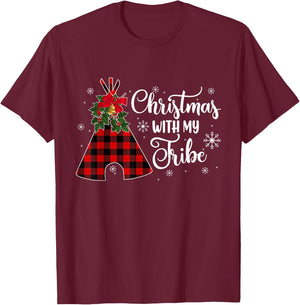 Christmas Party With My Tribe Buffalo Plaid Family Pajama T-Shirt - T-Shirt | Maroon