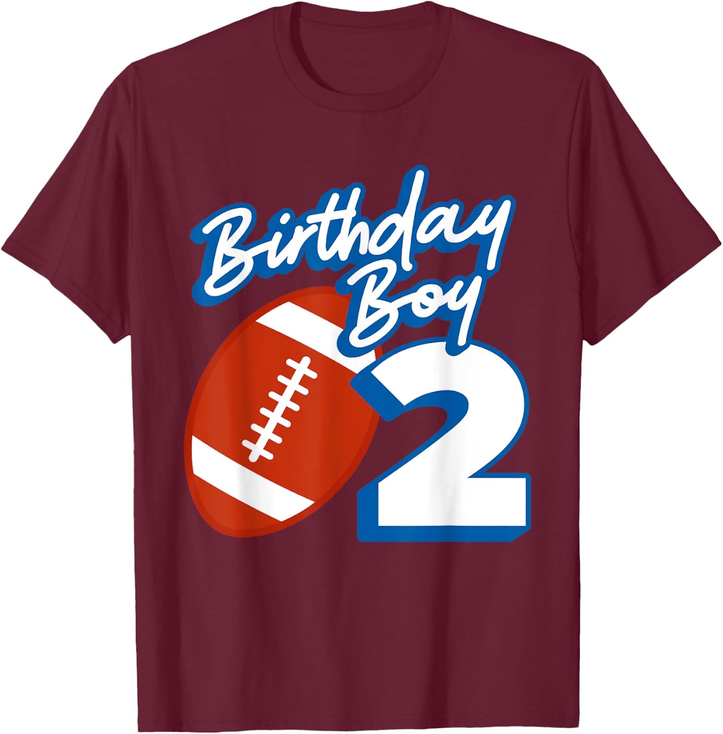 2nd Birthday Boy Football Ball 2 Years Old Kids Gift Ideas T-Shirt - T-Shirt | Maroon