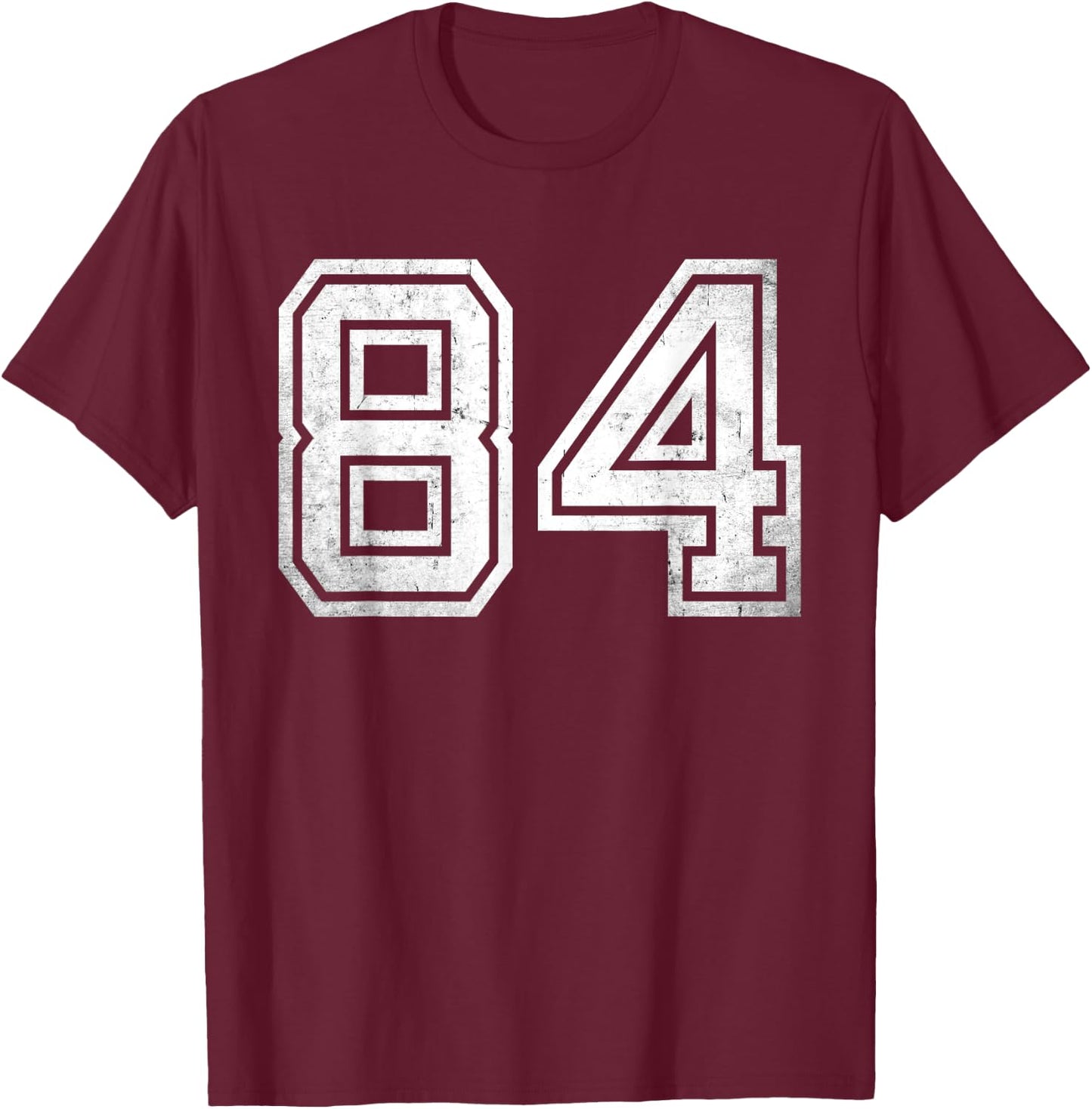 Distressed Number #84 White Sport Number T-Shirt - T-Shirt | Maroon