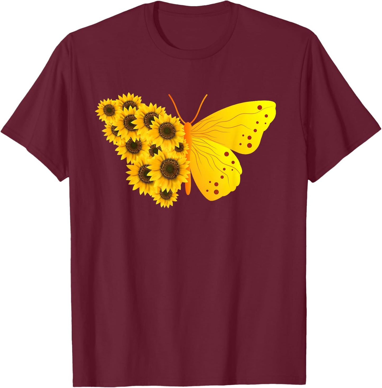 Sunflower Butterfly T-Shirt - T-Shirt | Maroon