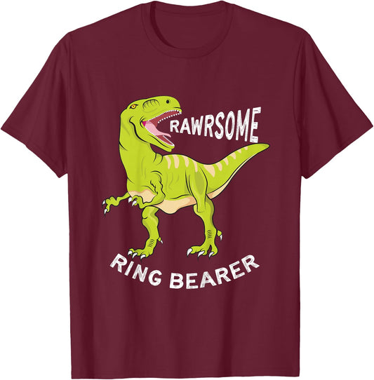Awesome Dinosaur Ring Bearer Shirt T-Rex for Kids T-Shirt - T-Shirt | Maroon