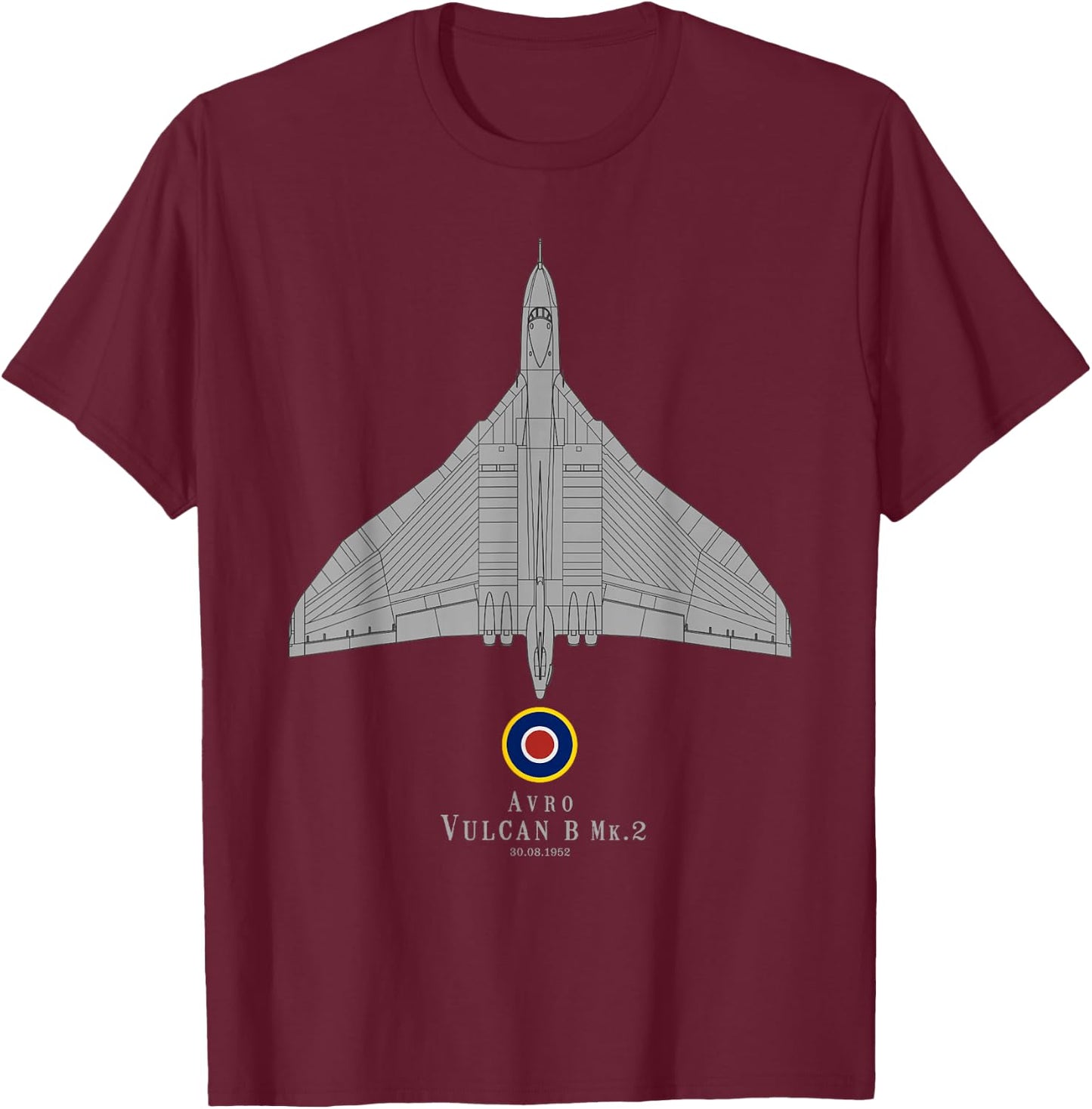 Avro Vulcan Supersonic Bomber Airplane Tech Print T-Shirt - T-Shirt | Maroon