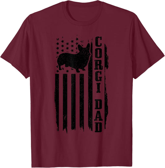 Corgi Dad Vintage American Flag Corgi Dog T-Shirt - T-Shirt | Maroon