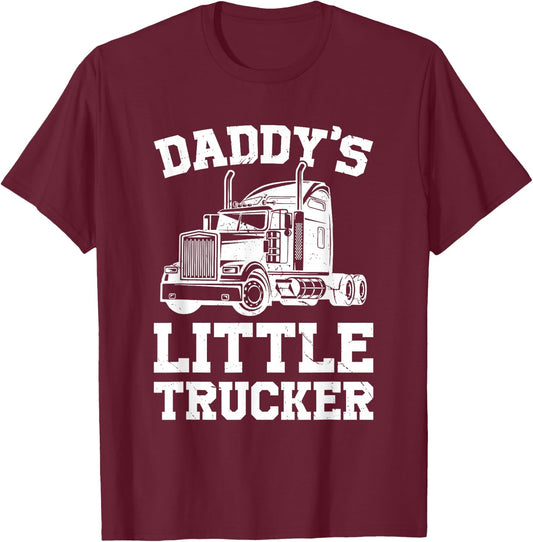 Daddys Little Trucker Semi Truck Trucking Boys Girls T-Shirt - T-Shirt | Maroon