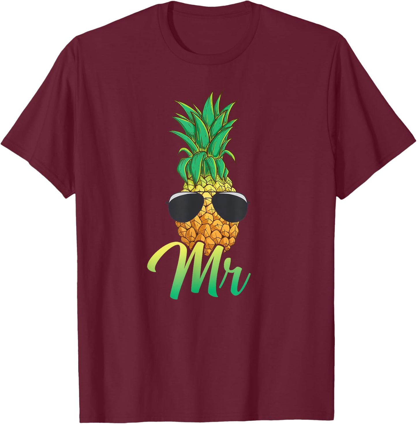 Hawaii Pineapple Aloha Newlywed Couple Matching Husband Mr T-Shirt - T-Shirt | Maroon