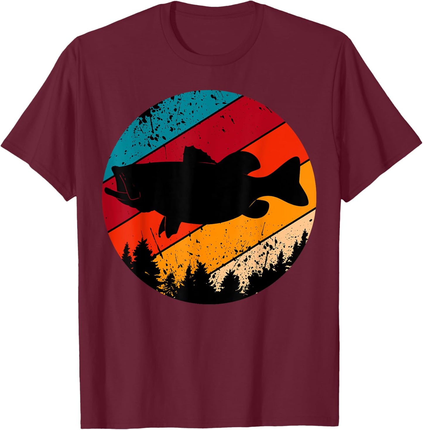 Bass Fishing Retro Vintage Forest Angling Fisherman Fish T-Shirt - T-Shirt | Maroon
