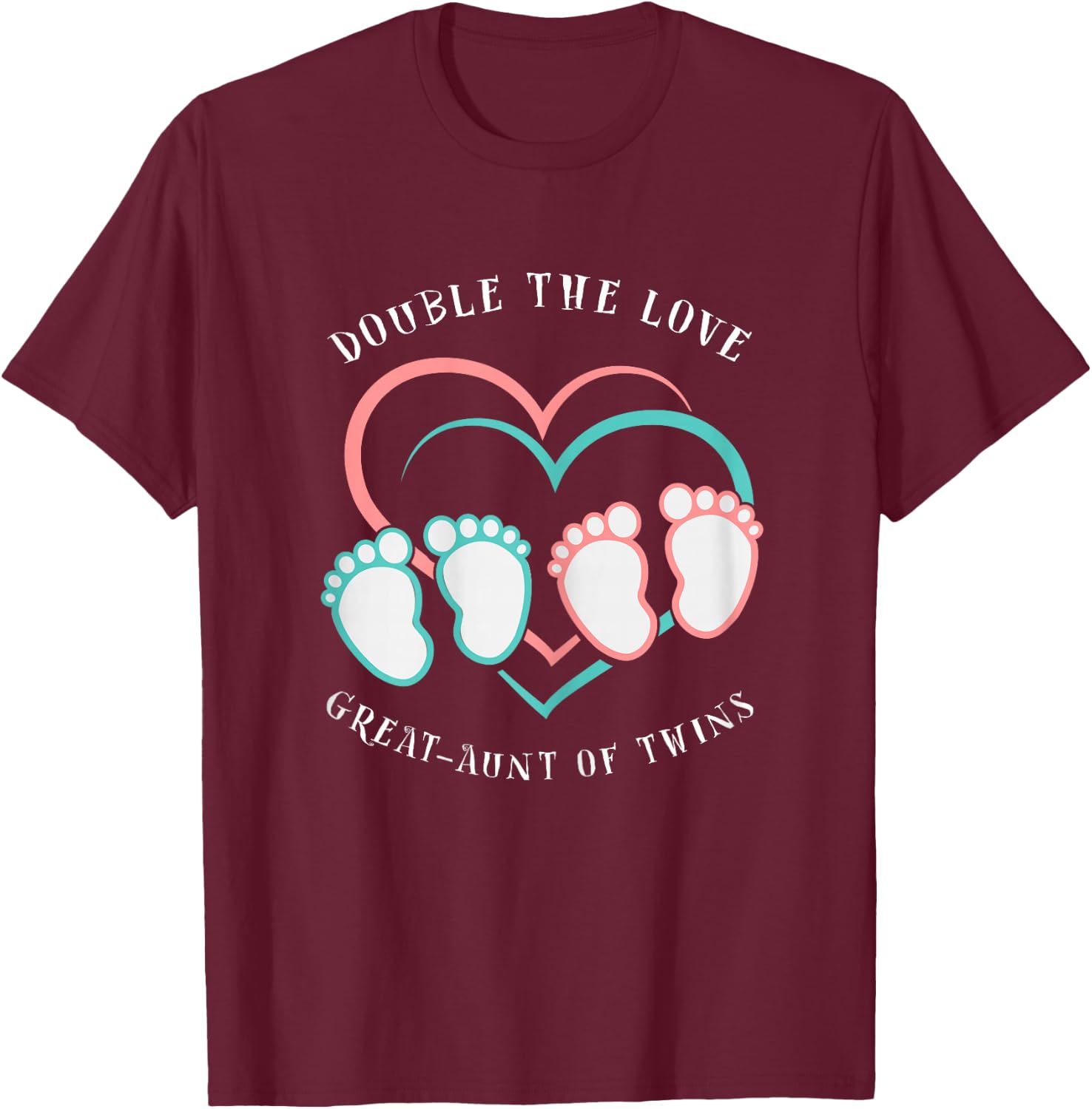 Double The Love New Great-Aunt of Twins T-Shirt - T-Shirt | Maroon