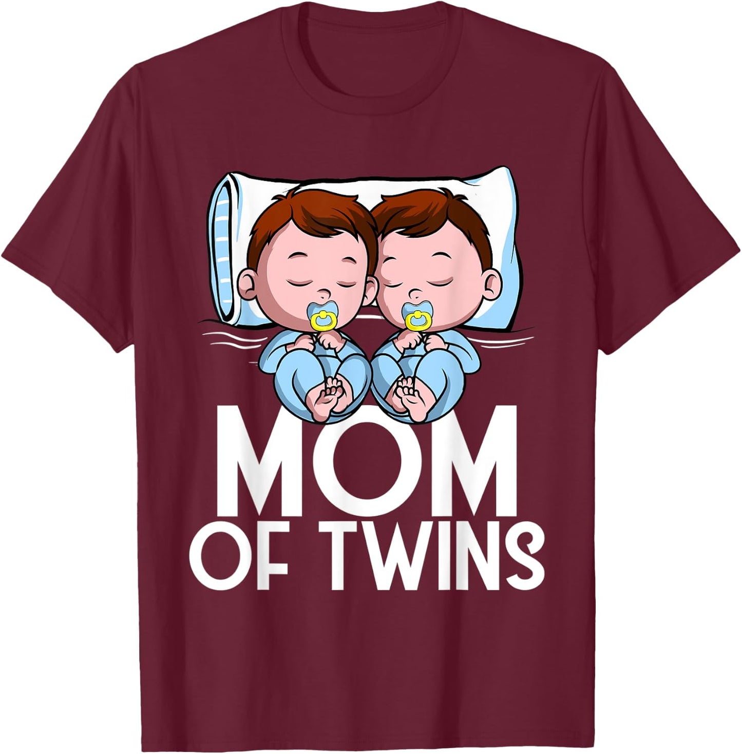Mom Of Twins Boys Pregnancy Announcement of Two Twin Sons T-Shirt - T-Shirt | Maroon