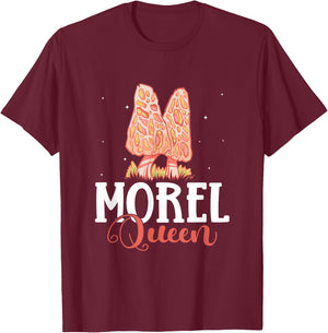 Morel Queen Mushroom Hunting T-Shirt - T-Shirt | Maroon