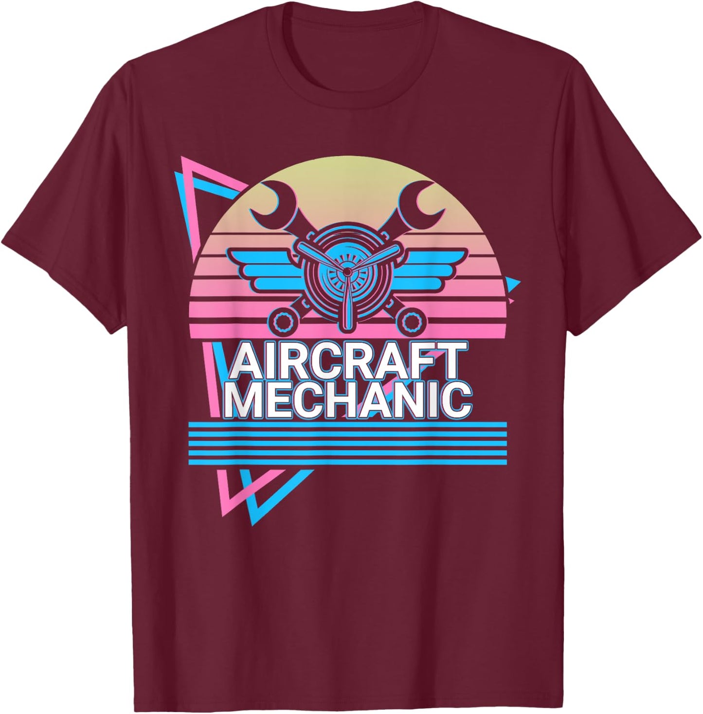 Aircraft Mechanic Aviation Retro T-Shirt - T-Shirt | Maroon