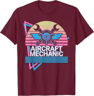 Aircraft Mechanic Aviation Retro T-Shirt - T-Shirt | Maroon