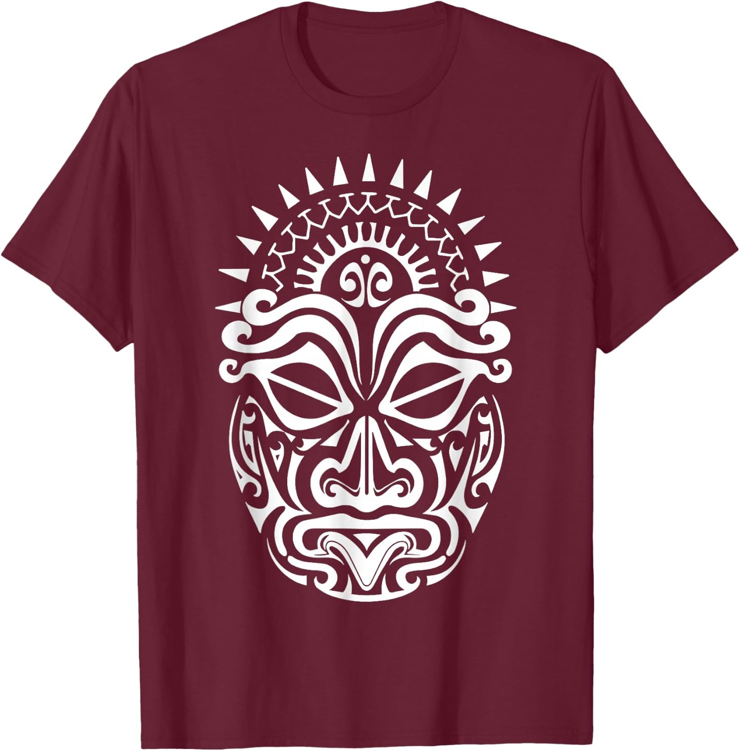 Maori Polynesian Tattoo HAKA Dance Face Mask Head T-Shirt - T-Shirt | Maroon
