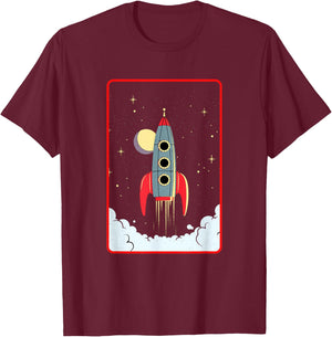 Cool Flies Rocketship Take Off Space Explorer Astronaut T-Shirt - T-Shirt | Maroon