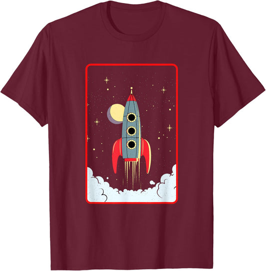 Cool Flies Rocketship Take Off Space Explorer Astronaut T-Shirt - T-Shirt | Maroon