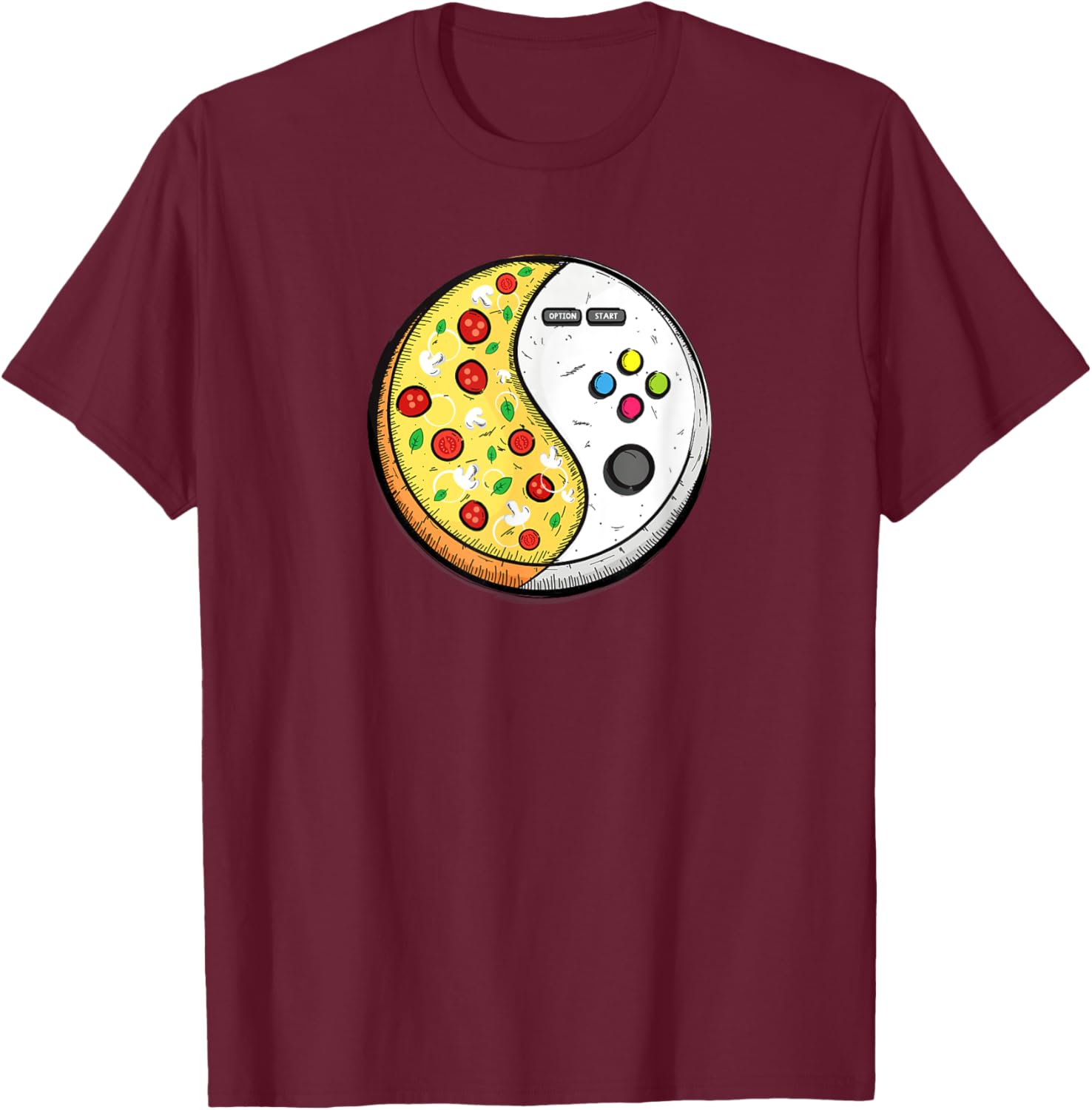 Gaming and Pizza Themed Present for Gamer Kids Boys Girls T-Shirt - T-Shirt | Maroon