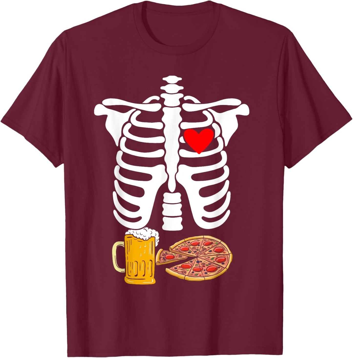 Rib Cage Skeleton X-Ray Drink Beer Pizza Halloween Costume T-Shirt - T-Shirt | Maroon