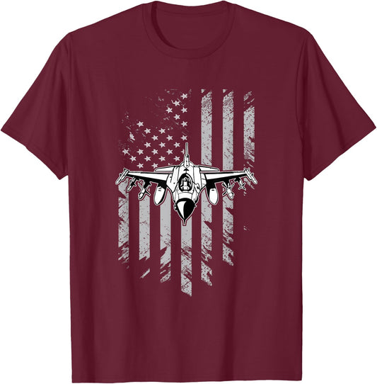 Fighters Fighter Jet Vintage American Flag T-Shirt - T-Shirt | Maroon