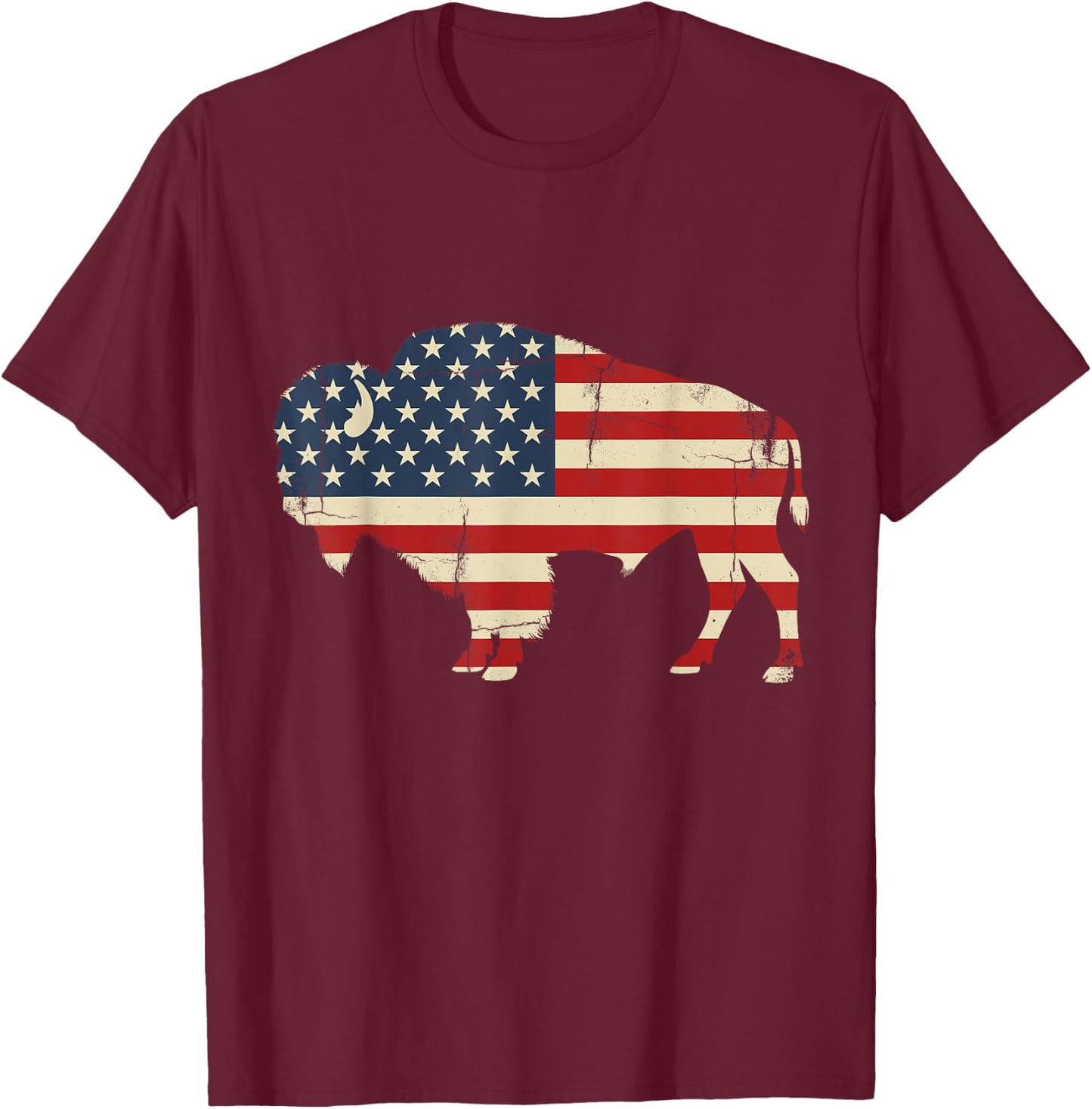 Vintage Buffalo American Flag USA Bison Lover Wildlife T-Shirt - T-Shirt | Maroon