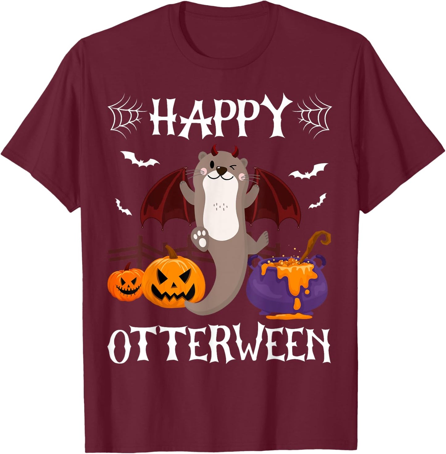 Happy Otterween Halloween Otter Lover Funny T-Shirt - T-Shirt | Maroon
