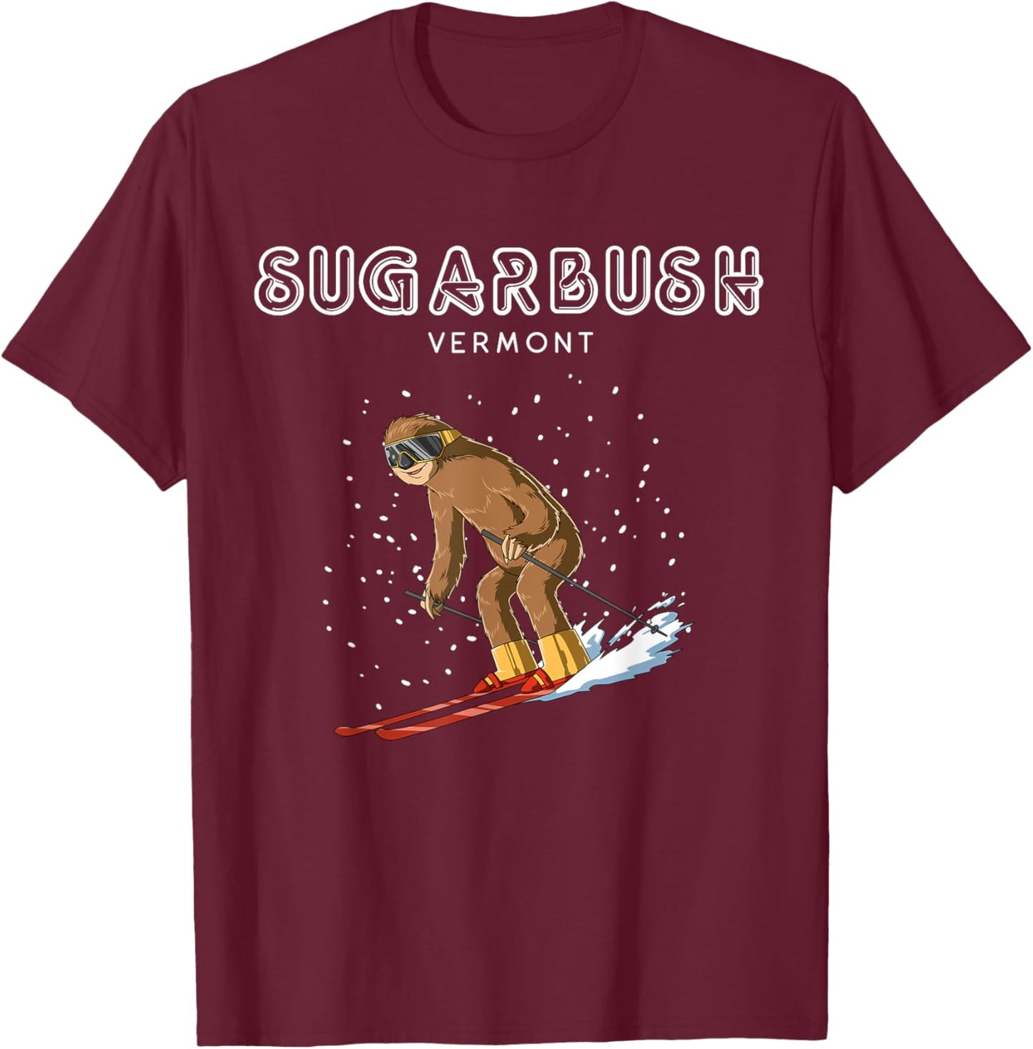 Ski Sloth - Sugarbush Vermont Ski Gift T-Shirt - T-Shirt | Maroon