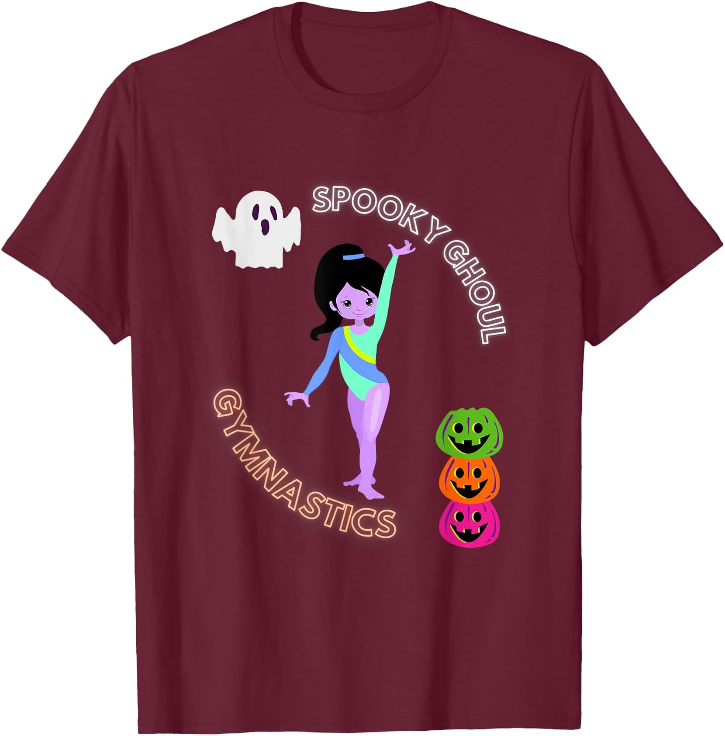 Spooky Ghoul Gymnastics Halloween Gymnast Pumpkin T-Shirt - T-Shirt | Maroon