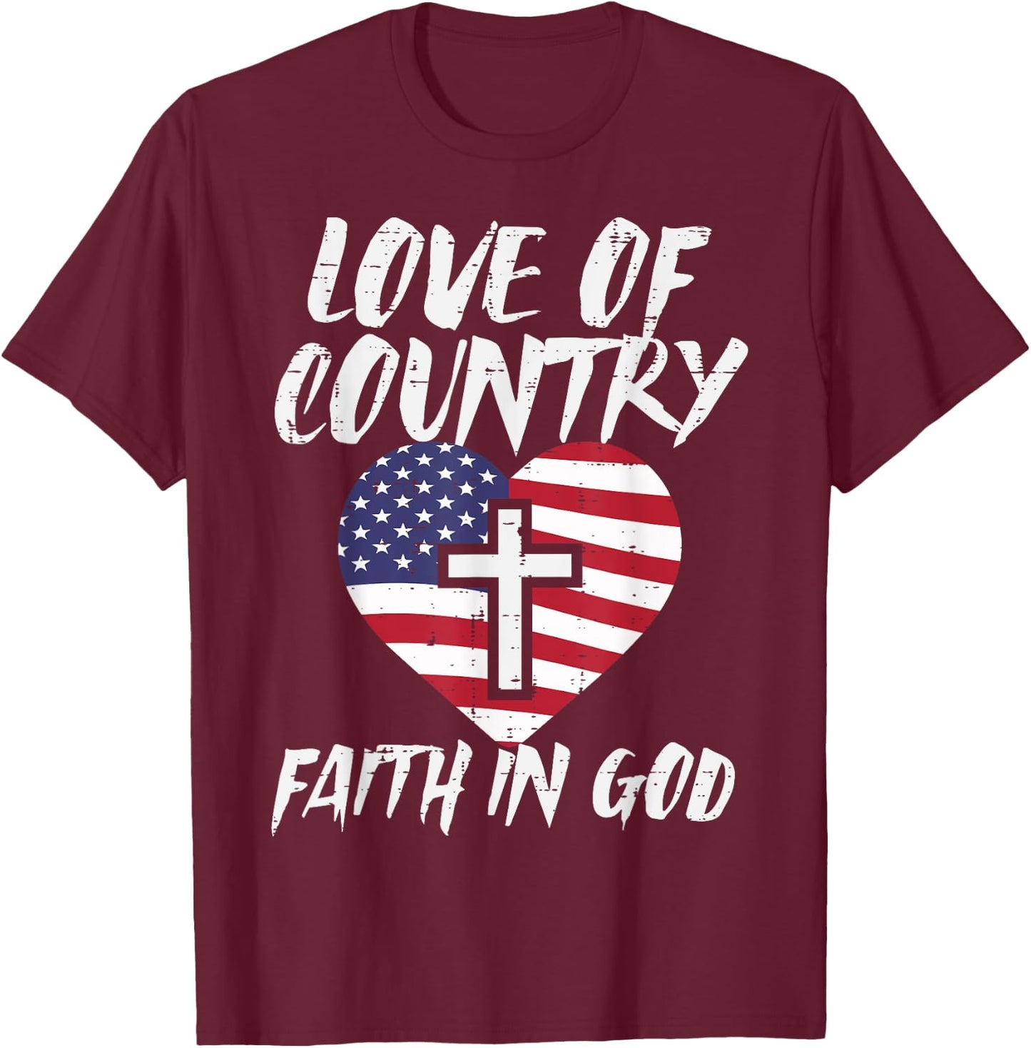 Love Country Faith In God US Flag Christian Men Women Kids T-Shirt - T-Shirt | Maroon