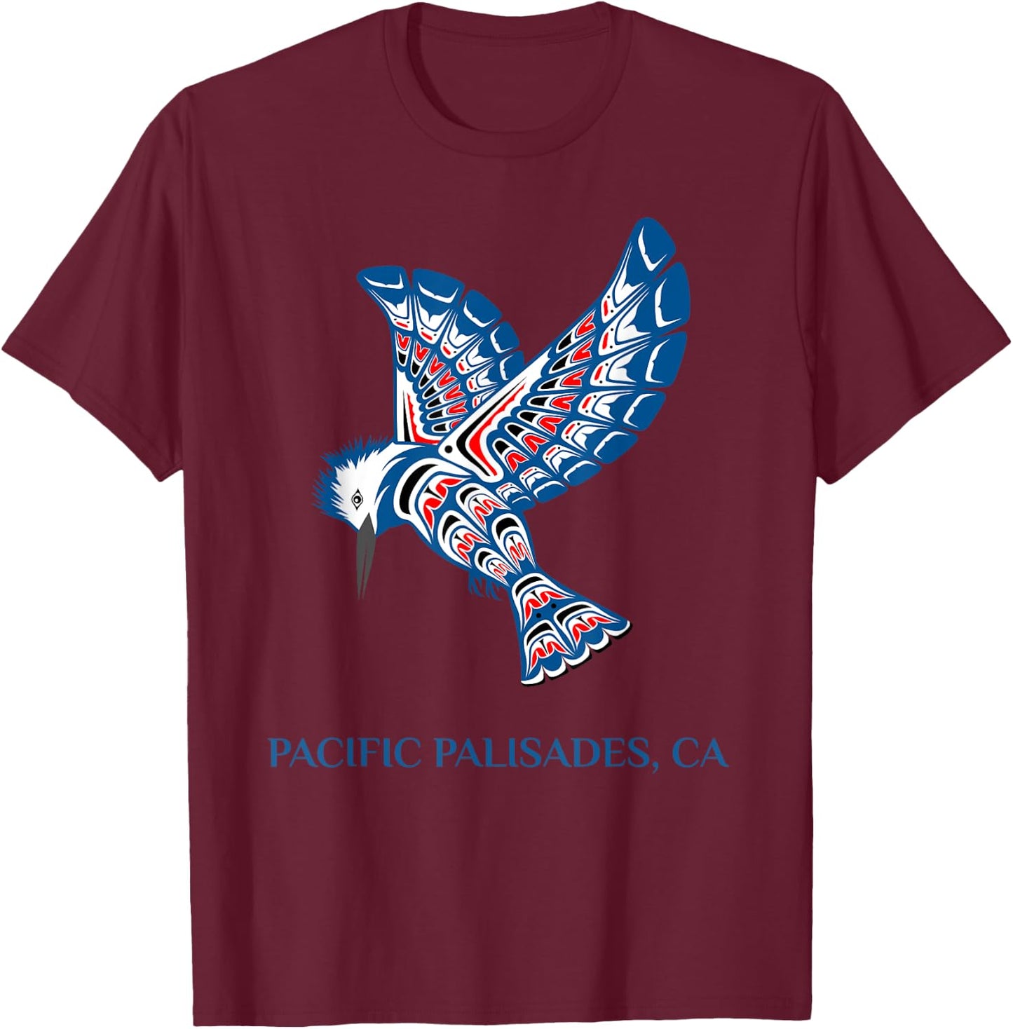 Native American Pacific Palisades Kingfisher Bird California T-Shirt - T-Shirt | Maroon