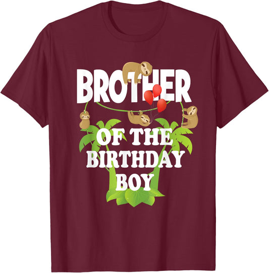 Brother Of The Birthday Boy Sloth Kid B-Day Party T-Shirt - T-Shirt | Maroon